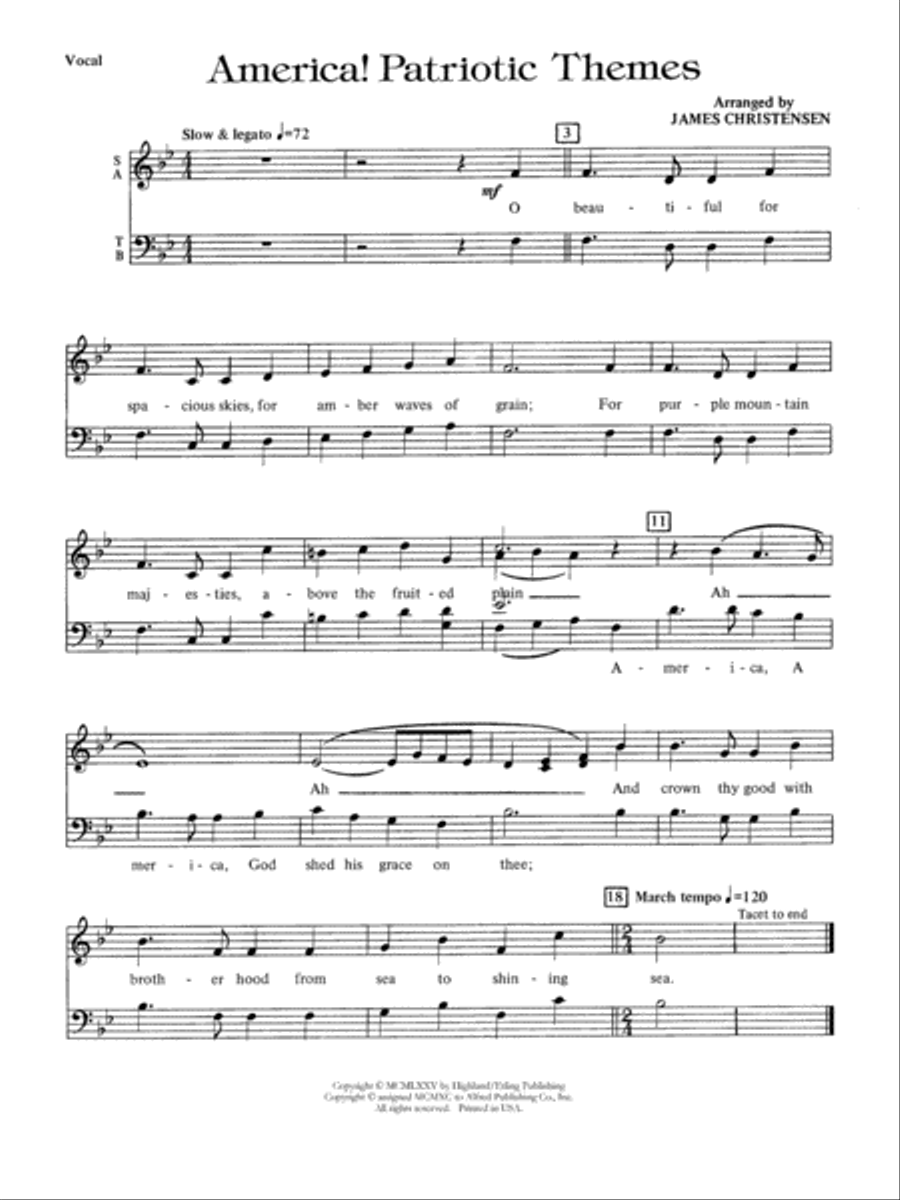 America! Patriotic Themes (as played at Disney World): Vocals Full Orchestra scores gallery preview page 1