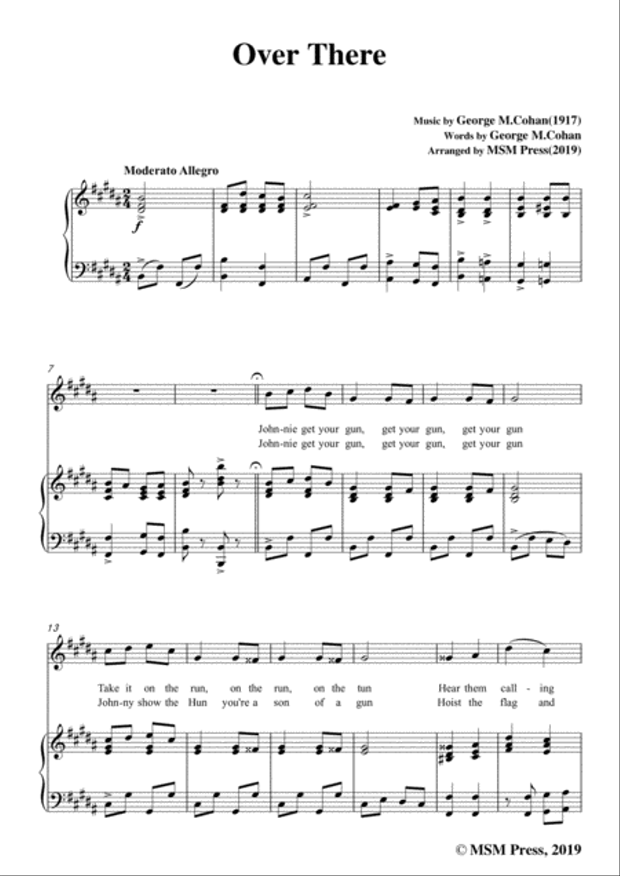 George M. Cohan-Over There,in B Major,for Voice&Piano Voice scores gallery preview page 3