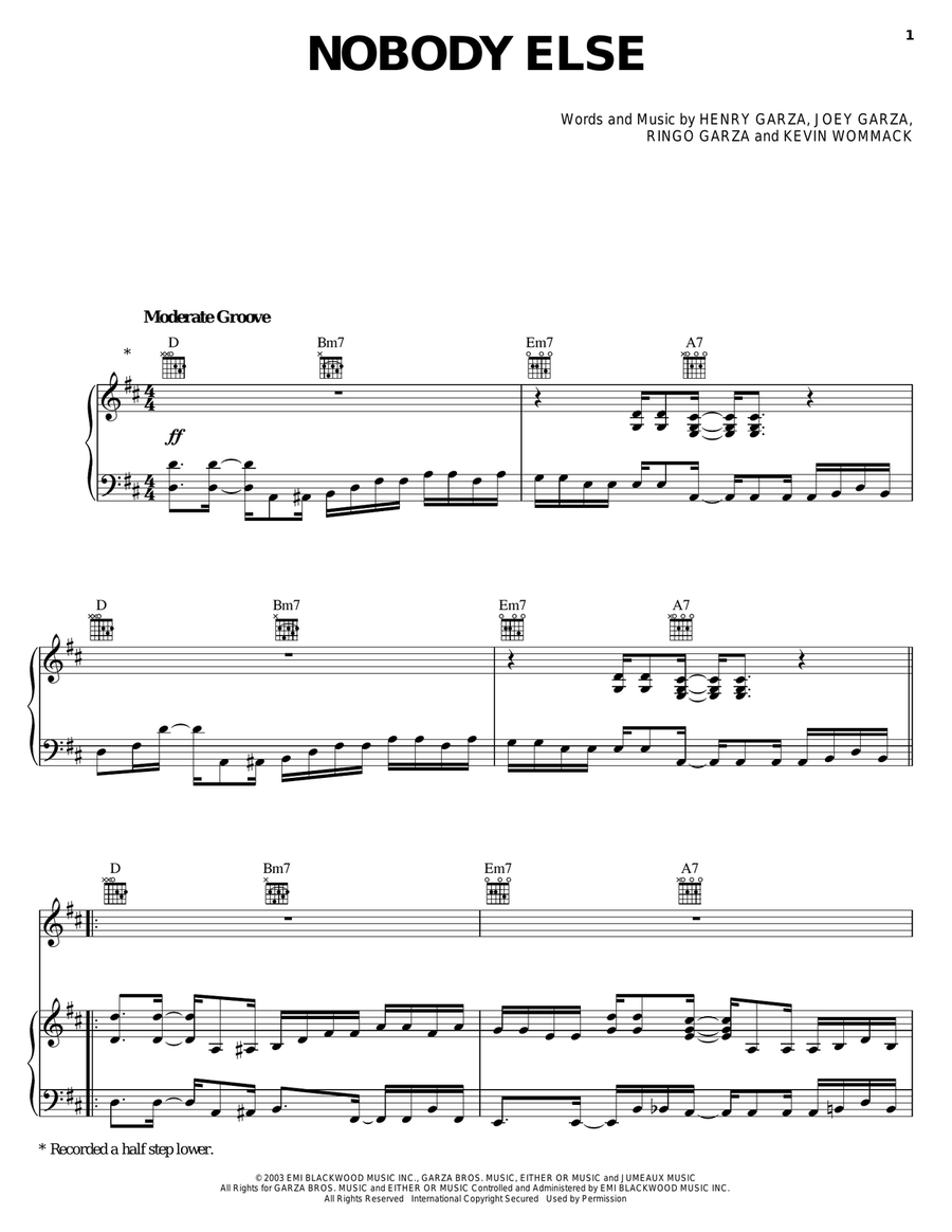 Nobody Else Piano, Vocal, Guitar scores gallery preview page 1
