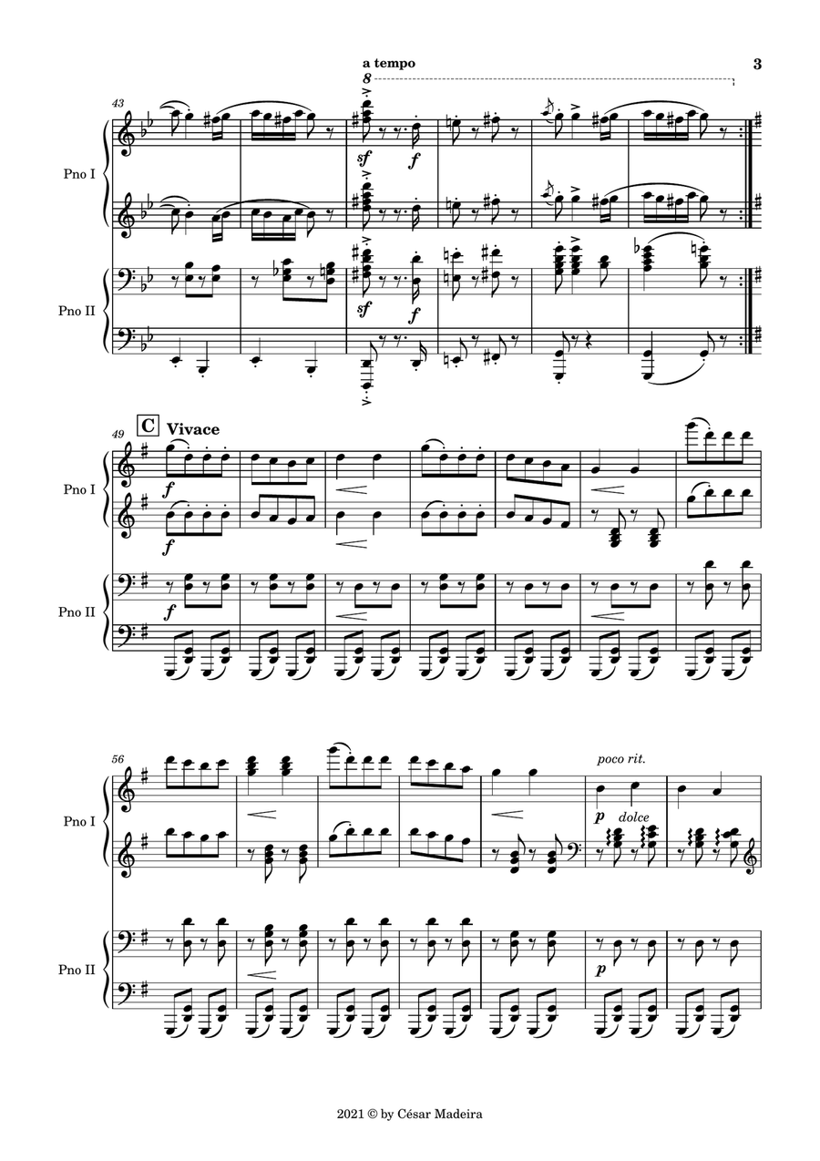 Hungarian Dance No.5 by Brahms - Easy Piano Four Hands (Full Score and Parts) Chamber Music scores gallery preview page 4