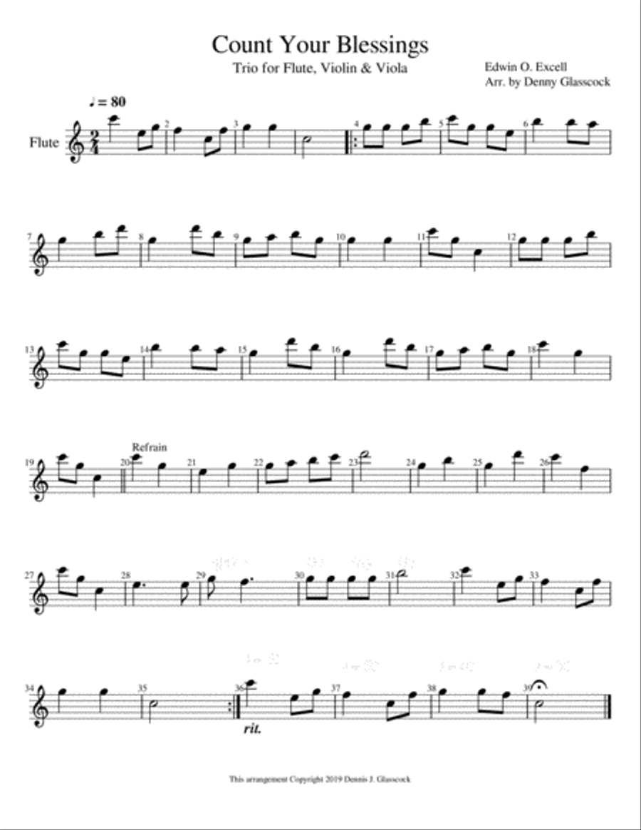 12 Sacred Trios (or Duets) for Flute, Violin & Viola (Violin II) Small Ensemble scores gallery preview page 5