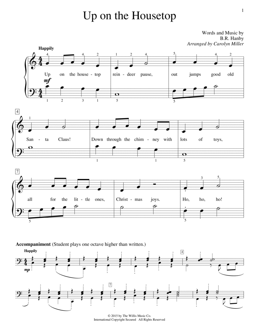 Up On The Housetop (arr. Carolyn Miller) Piano Method scores gallery preview page 1