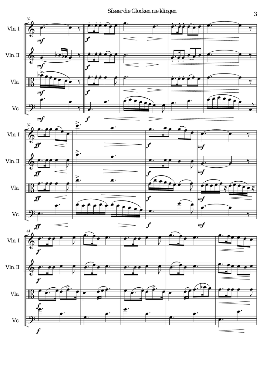 Süsser die Glocken (The bells never sound sweeter) for string quartet String Quartet scores gallery preview page 3