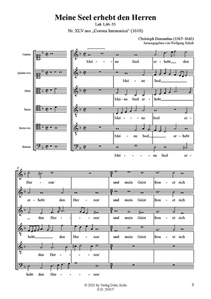 Meine Seel erhebt den Herren zu sechs Stimmen a cappella (1610) (Nr. XLV aus "Corona harmonica")
