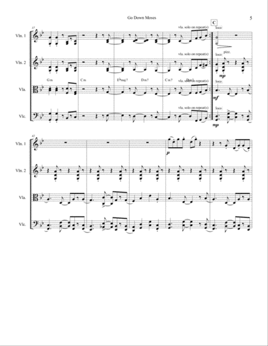 Go Down Moses - String Quartet String Quartet scores gallery preview page 6