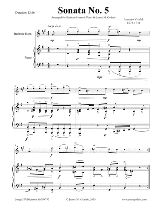 Book cover for Vivaldi: Sonata No. 5 for Baritone Horn & Piano