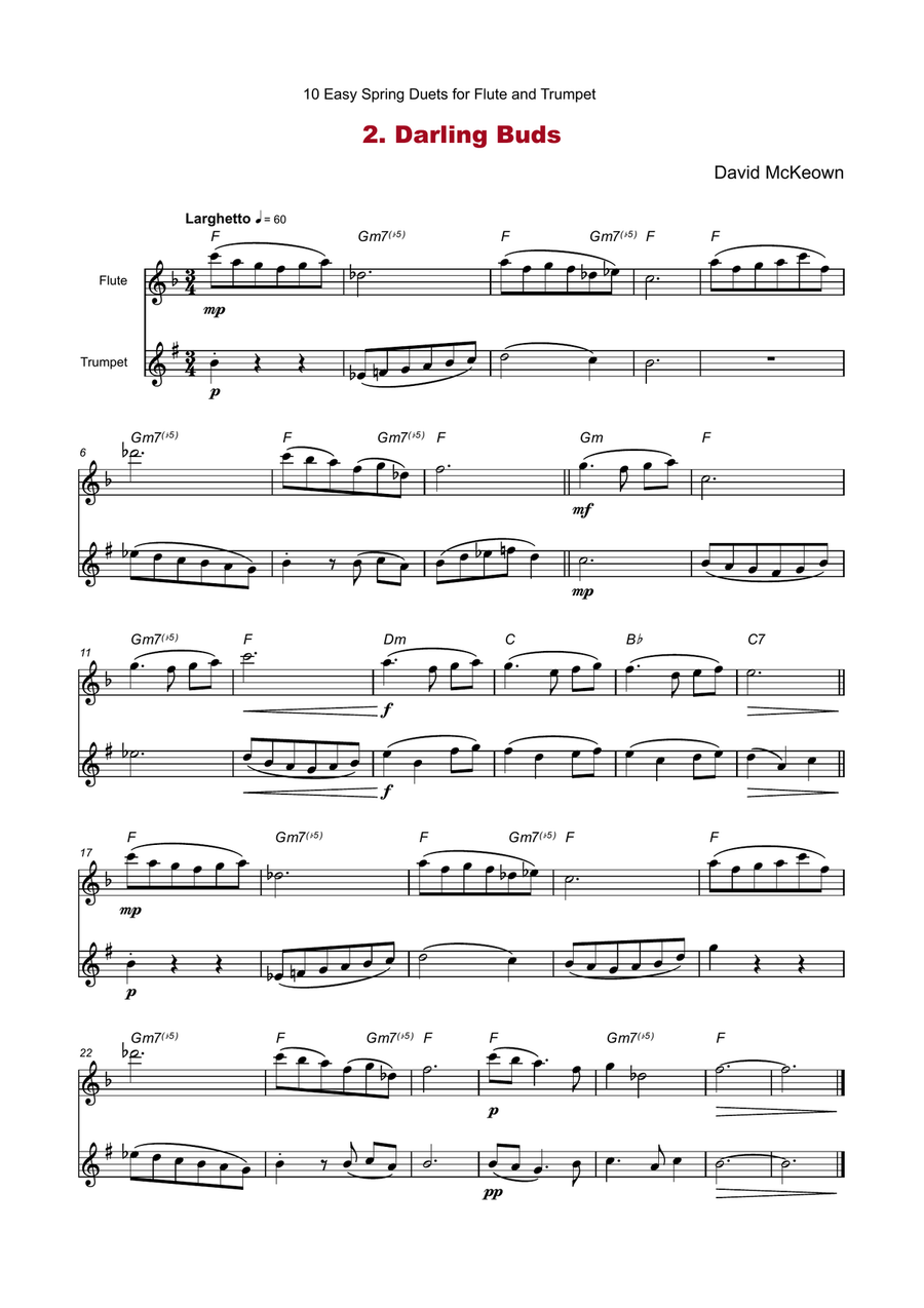 10 Easy Spring Duets for Flute and Trumpet Flute scores gallery preview page 4