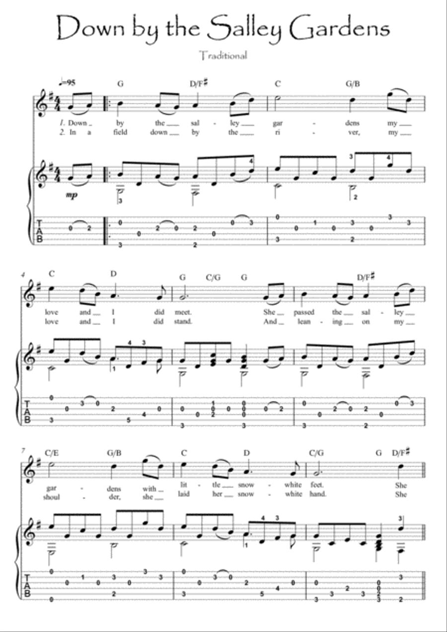 Down by the Salley Gardens guitar flute duet Flute scores gallery preview page 1