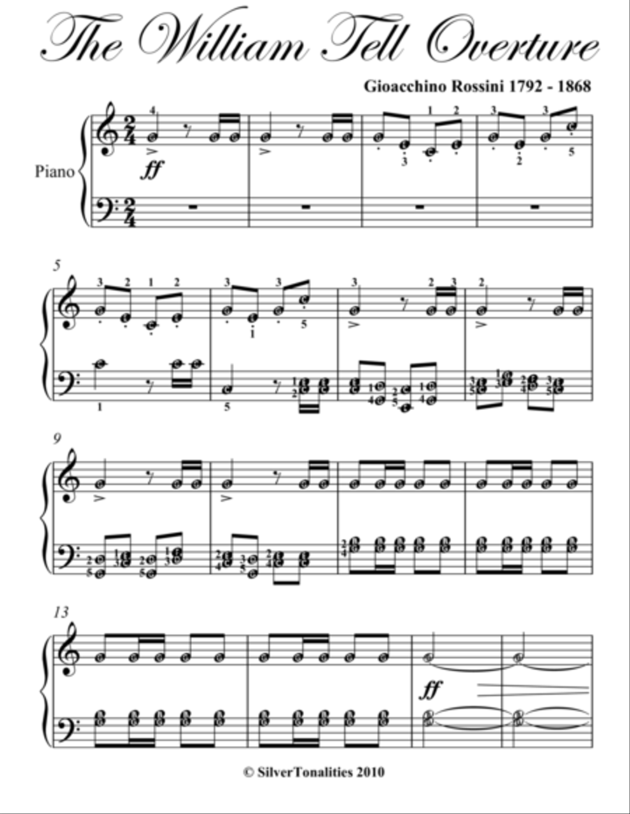 William Tell Overture Elementary Piano Sheet Music Easy Piano scores gallery preview page 2