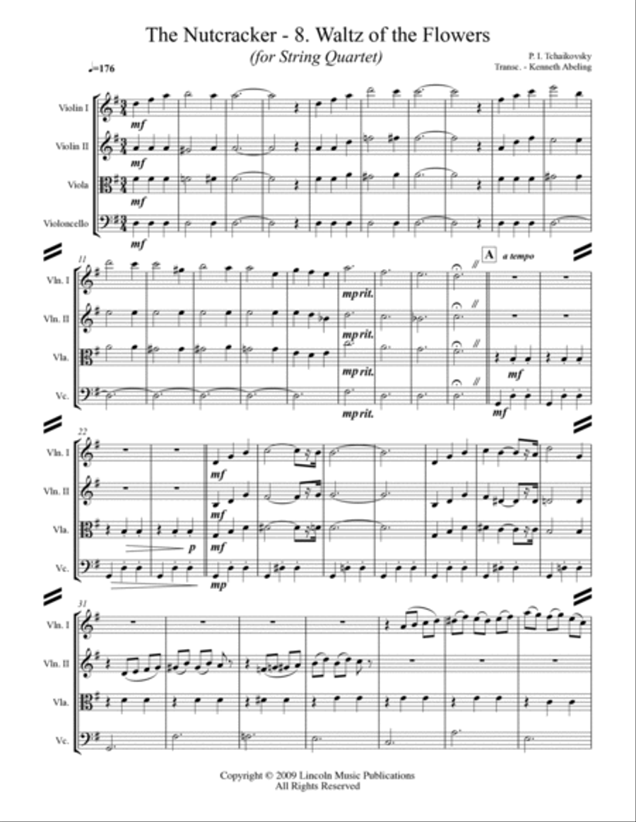 The Nutcracker Suite - 8. Waltz of the Flowers (for String Quartet) String Quartet scores gallery preview page 2