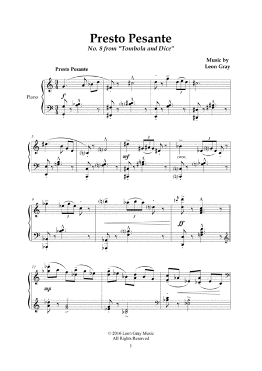Presto Pesante, Tombola and Dice (No. 8), Leon Gray Piano Solo scores gallery preview page 2