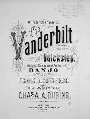 Book cover for The Vanderbilt Quickstep. Original Composition for the Banjo