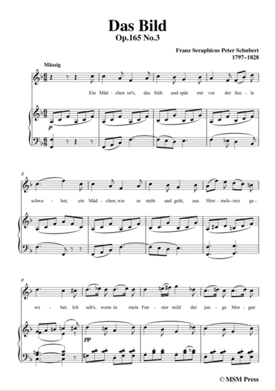 Schubert-Das Bild,in F Major,Op.165 No.3,for Voice and Piano Voice Solo scores gallery preview page 3