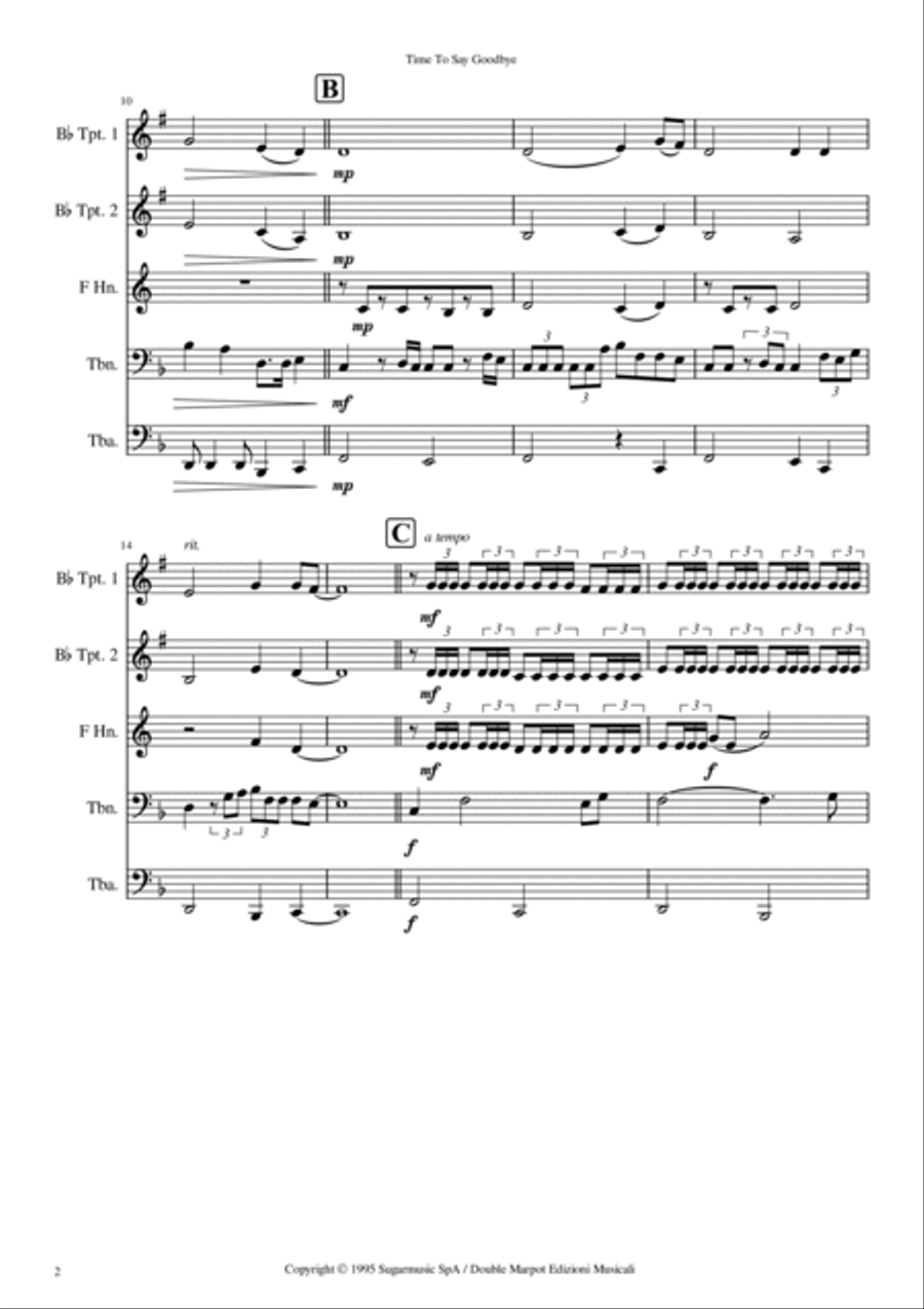 Time To Say Goodbye Brass Quintet scores gallery preview page 2