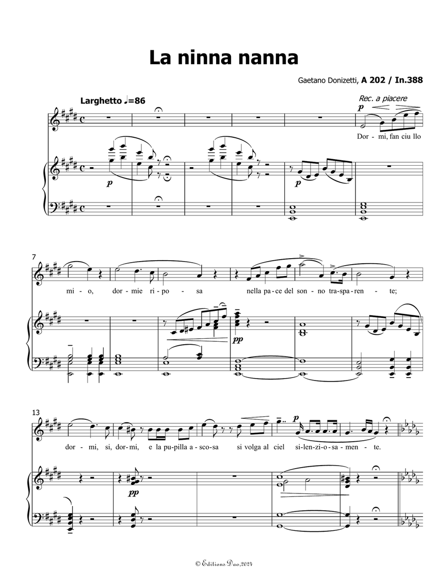 La ninna nanna, by Donizetti, A 202, in c sharp minor Piano, Vocal scores gallery preview page 3
