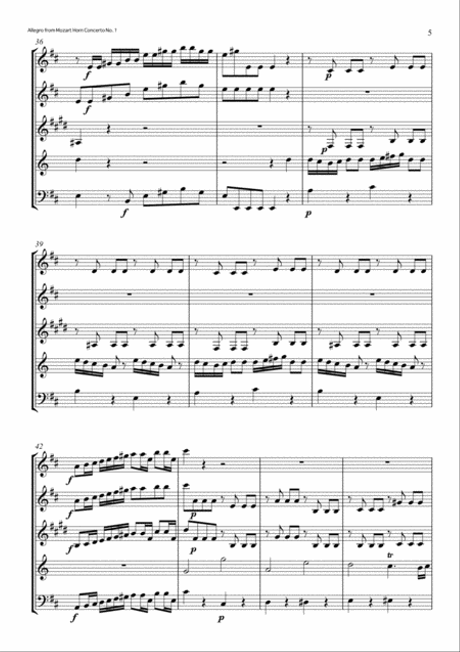 Mozart Horn Concerto No. 1 in D K412 (for Wind Quintet) Woodwind Quintet scores gallery preview page 5