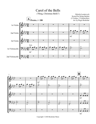 Book cover for Carol of the Bells (F min) (String Quintet - 3 Violin, 2 Cello)