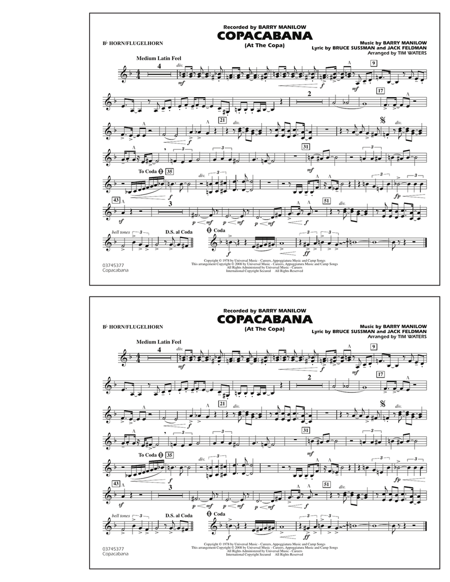 Copacabana (At the Copa) - Bb Horn/Flugelhorn Marching Band scores gallery preview page 1