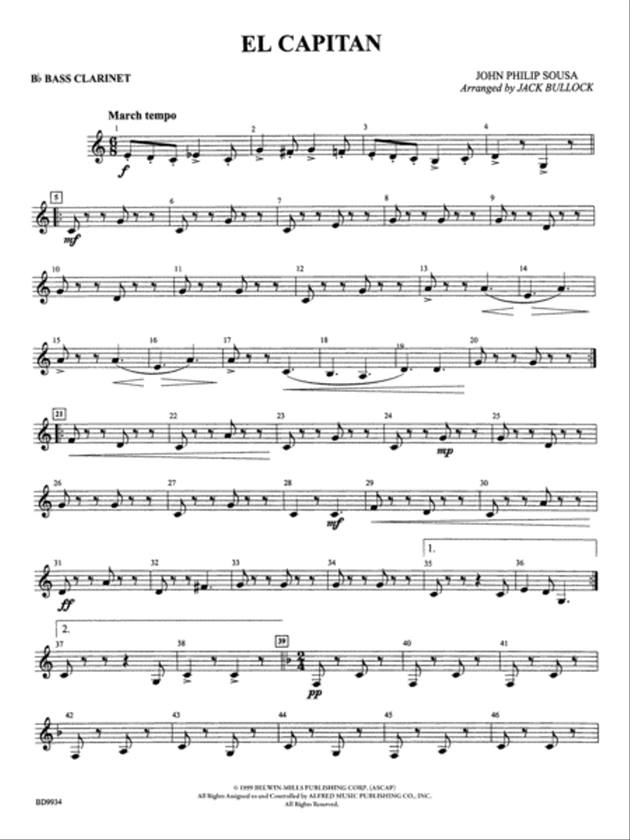 El Capitan: B-flat Bass Clarinet Concert Band scores gallery preview page 1