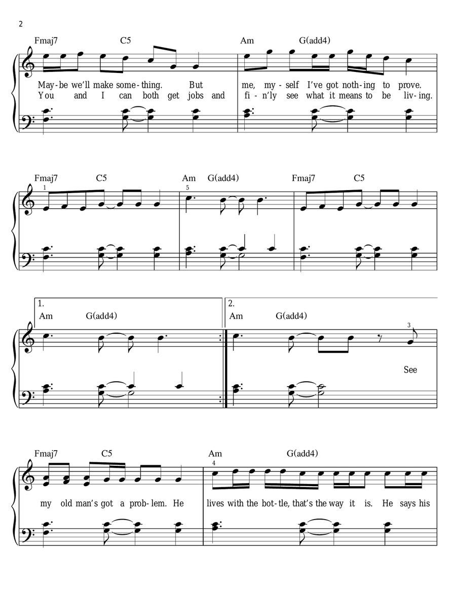 Fast Car Easy Piano scores gallery preview page 2