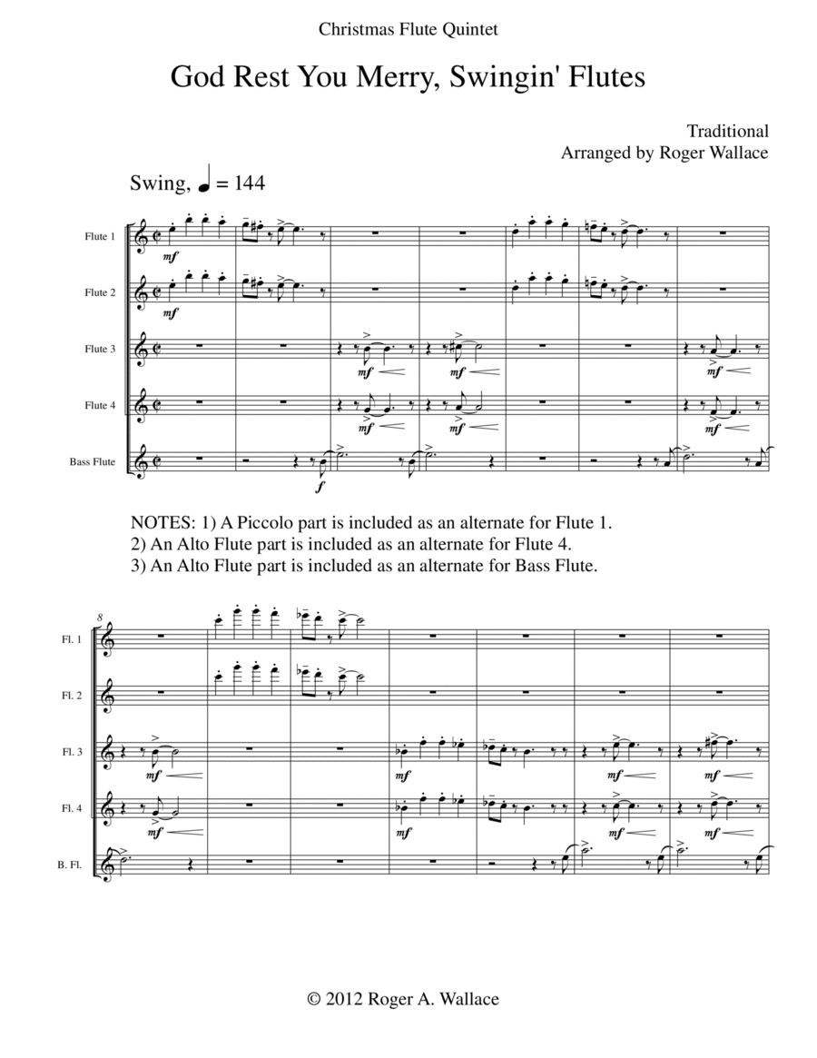 God Rest You Merry, Gentlemen (Flute Quintet or Choir) Flute Choir scores gallery preview page 1