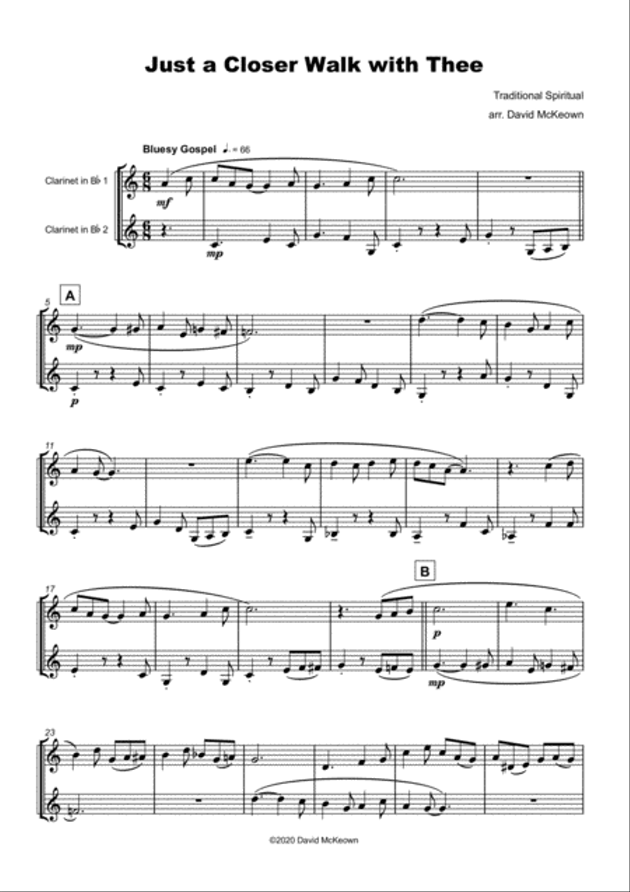 Just A Closer Walk With Thee, Gospel Hymn for Clarinet Duet Clarinet Duet scores gallery preview page 2