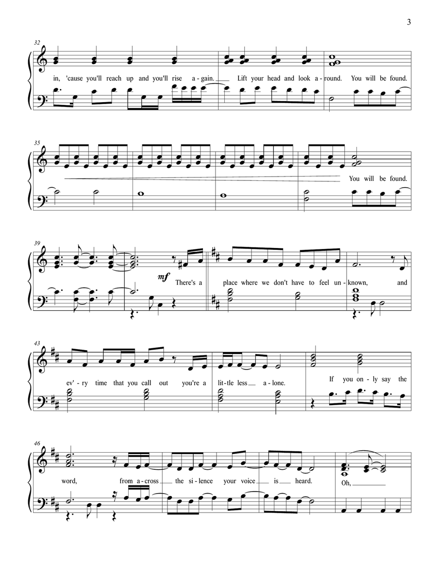 You Will Be Found Piano Solo scores gallery preview page 3