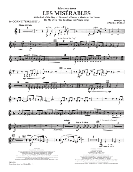 Selections from Les Misérables (arr. Warren Barker) - Bb Cornet/Trumpet 3