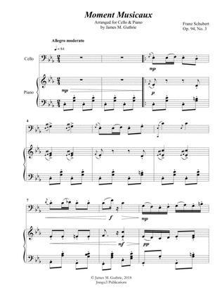 Schubert: Moment Musicaux for Cello & Piano