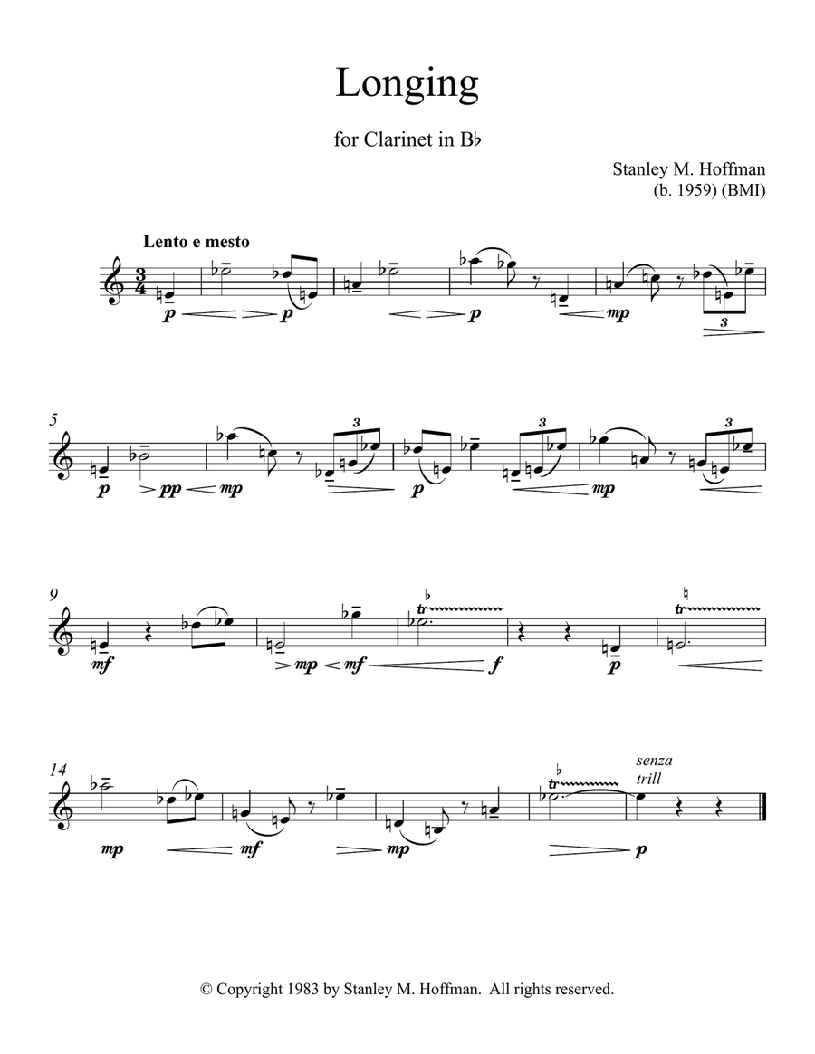 Longing Clarinet Solo scores gallery preview page 1