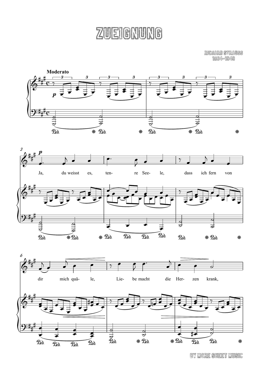 Richard Strauss-Zueignung in A Major,for Voice and Piano Piano, Vocal scores gallery preview page 3