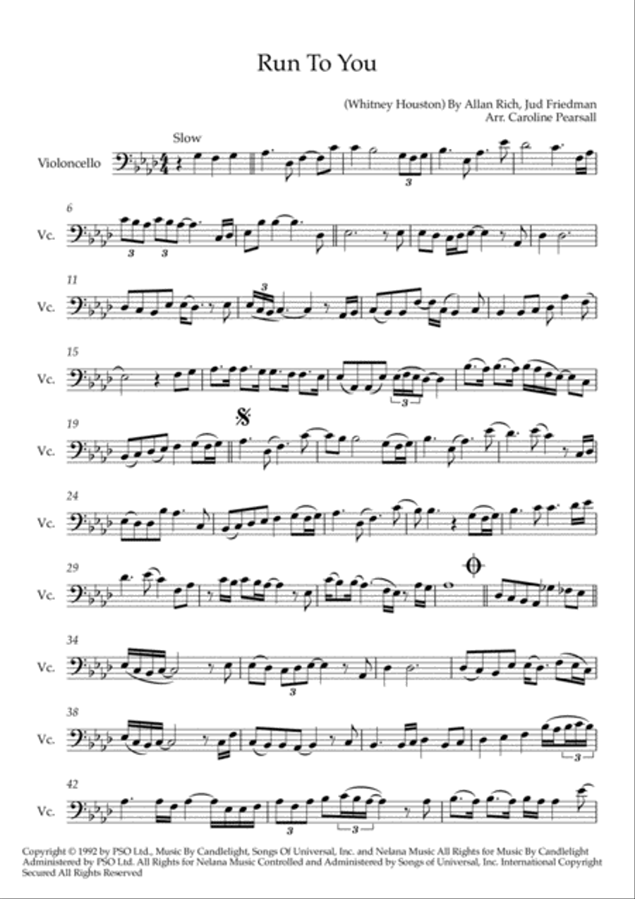 Run To You Cello Solo scores gallery preview page 1