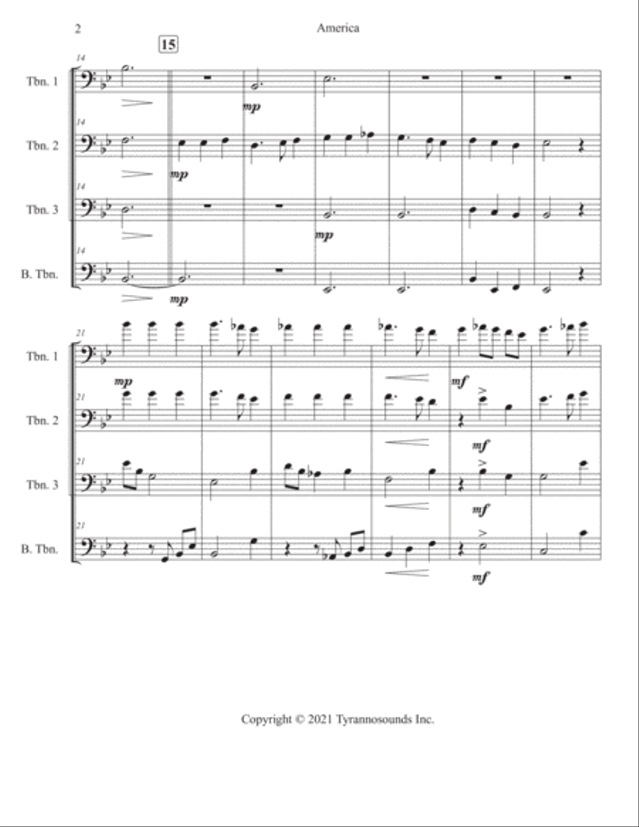America (My Country Tis Of Thee) - Trombone Quartet Trombone Quartet scores gallery preview page 3