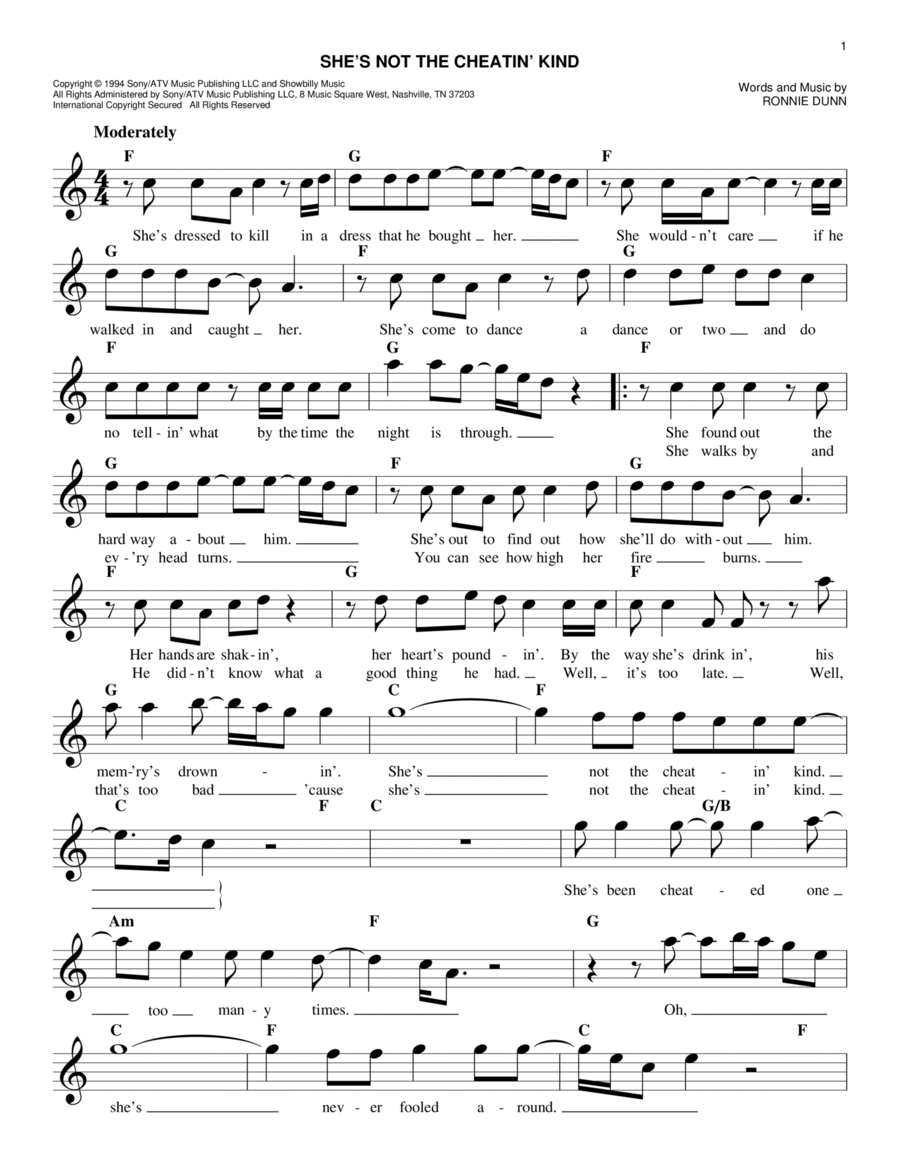 She's Not The Cheatin' Kind Guitar scores gallery preview page 1
