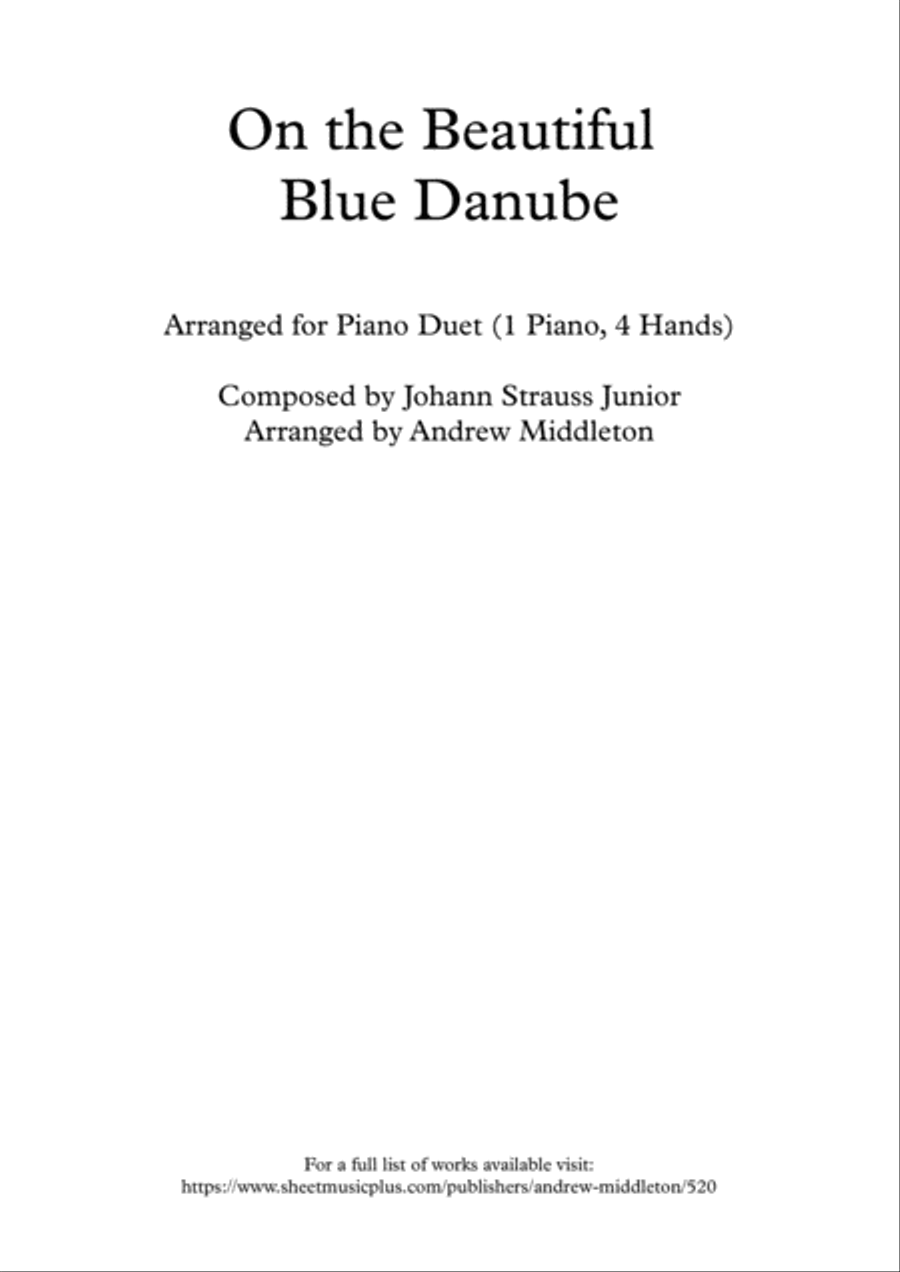 On the Beautiful Blue Danube arranged for piano duet Piano Duet scores gallery preview page 1