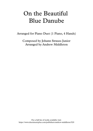 Book cover for On the Beautiful Blue Danube arranged for piano duet