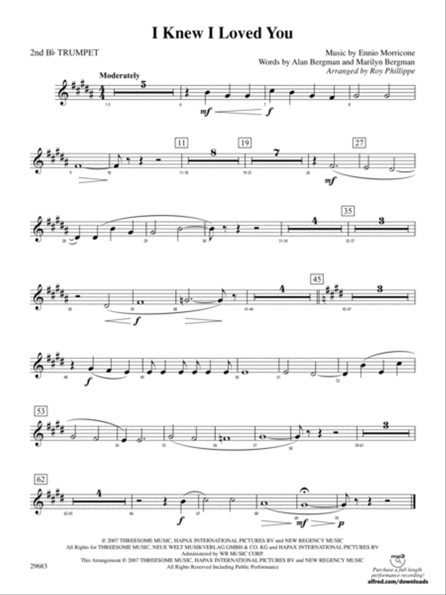 I Knew I Loved You: 2nd B-flat Trumpet Full Orchestra scores gallery preview page 1