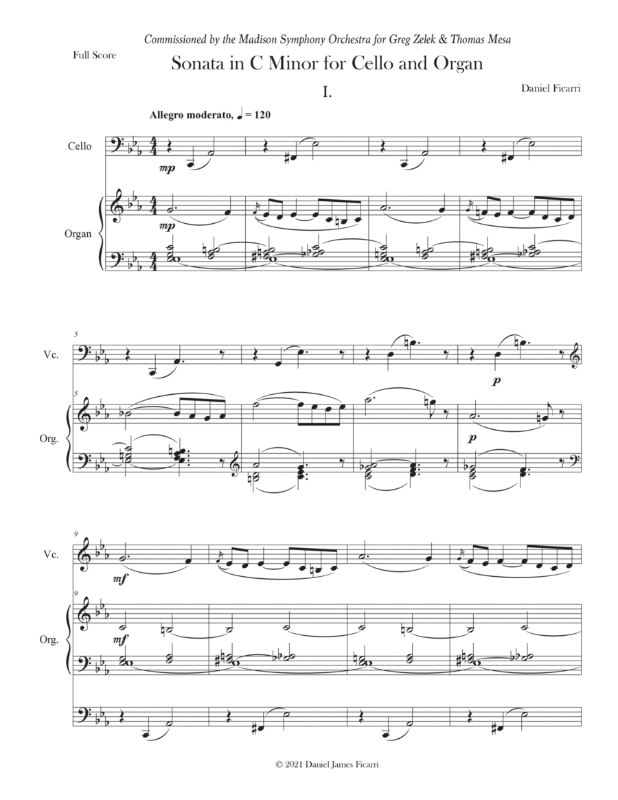 Sonata in C Minor for Cello and Organ String Duet Digital