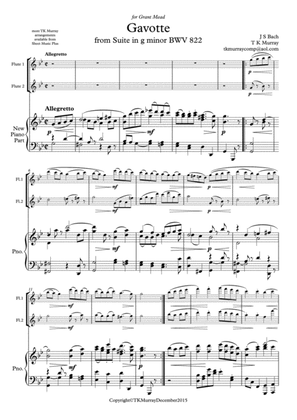 Bach - Gavotte in G Minor - 2nd. Flute Part & New Piano Part - Suzuki Bk.2