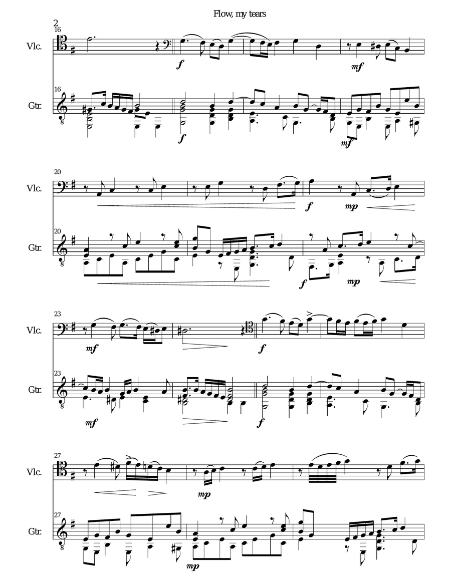 Flow my tears for cello and guitar (with divisions) String Duet scores gallery preview page 2