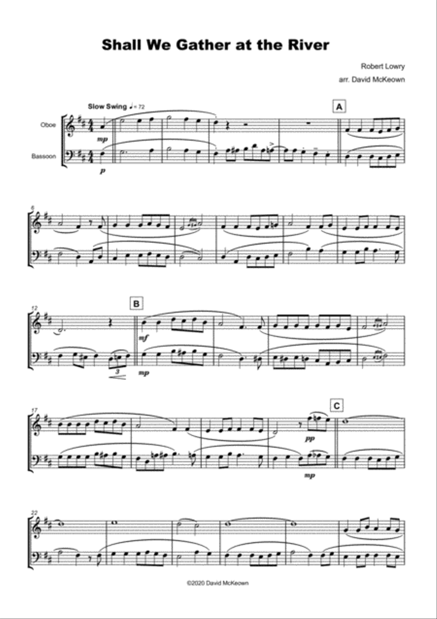 Shall We Gather at The River, Gospel Hymn for Oboe and Bassoon Duet Woodwind Duet scores gallery preview page 2