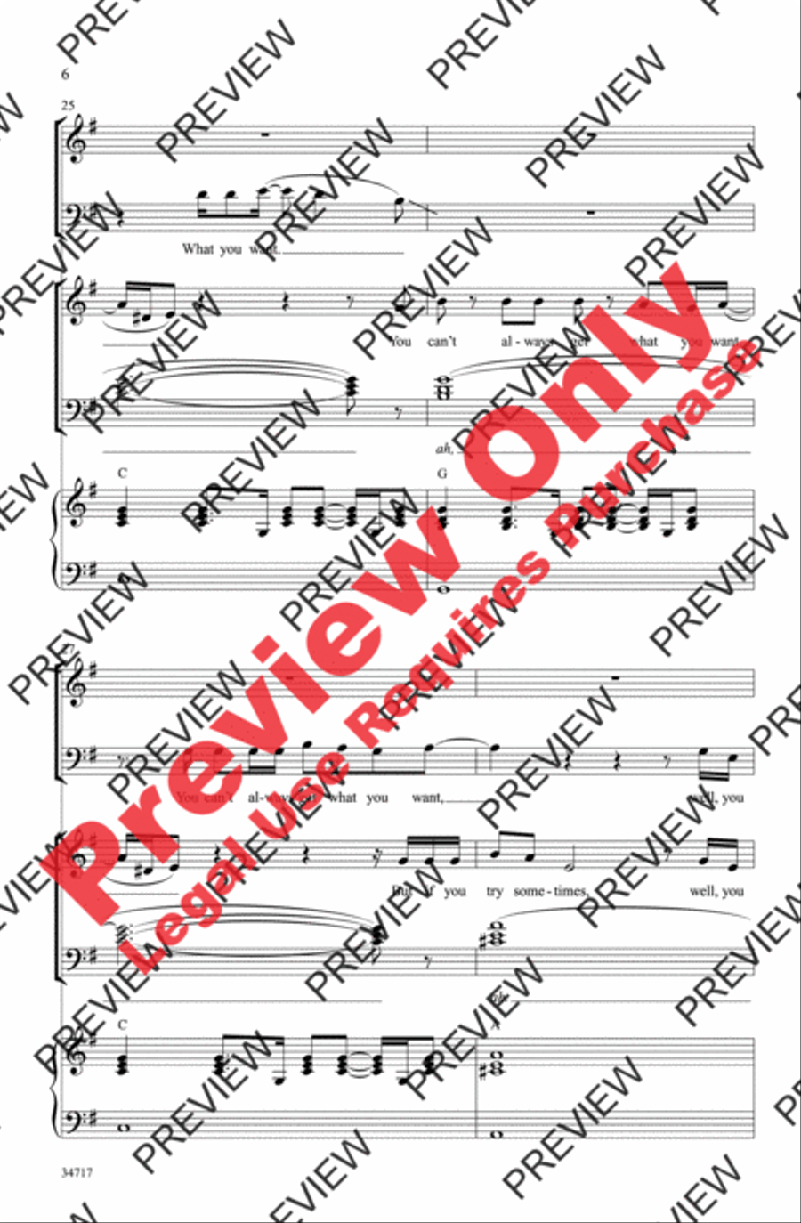 You Can't Always Get What You Want 4-Part scores gallery preview page 6