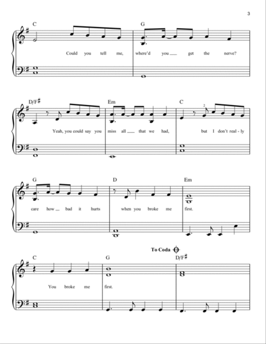 You Broke Me First Easy Piano scores gallery preview page 3