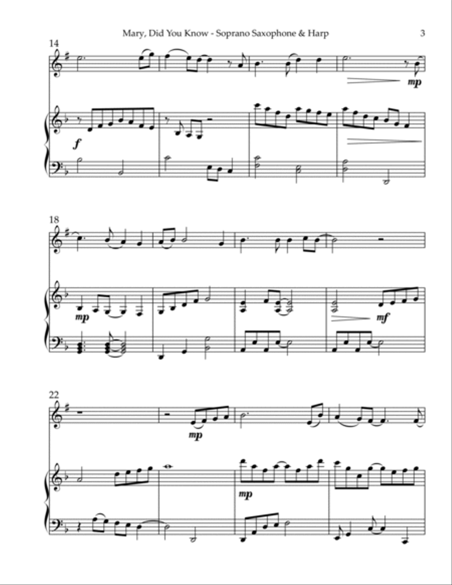 Mary, Did You Know? Soprano Saxophone scores gallery preview page 3