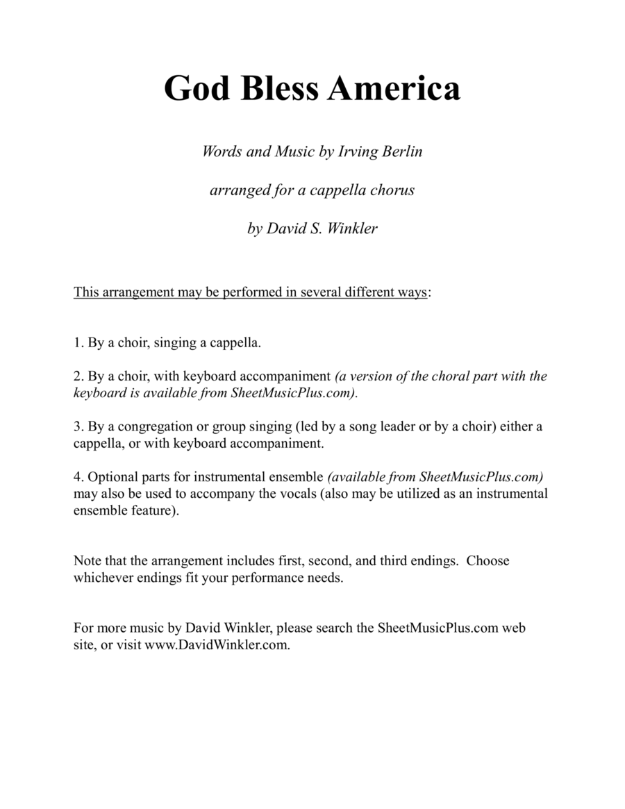 God Bless America God Bless America 4-Part scores gallery preview page 1