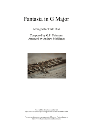 Book cover for Fantasia in G Major arranged for Flute Duet