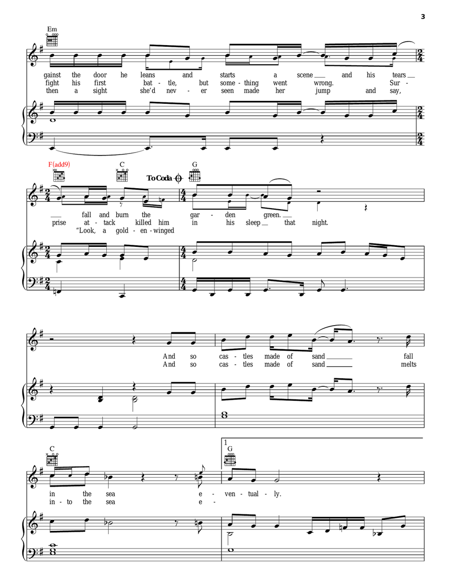 Castles Made Of Sand Piano, Vocal, Guitar scores gallery preview page 3