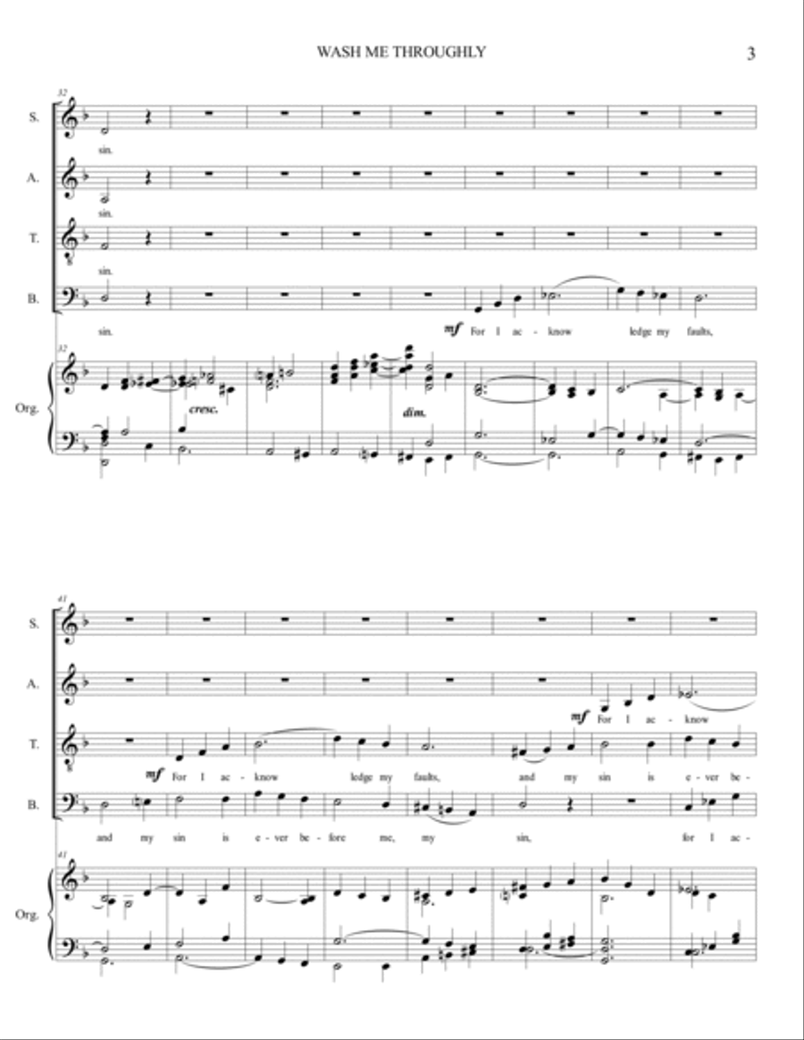 WASH ME THROUGHLY - Wesley - For SATB Choir and Organ 4-Part scores gallery preview page 3