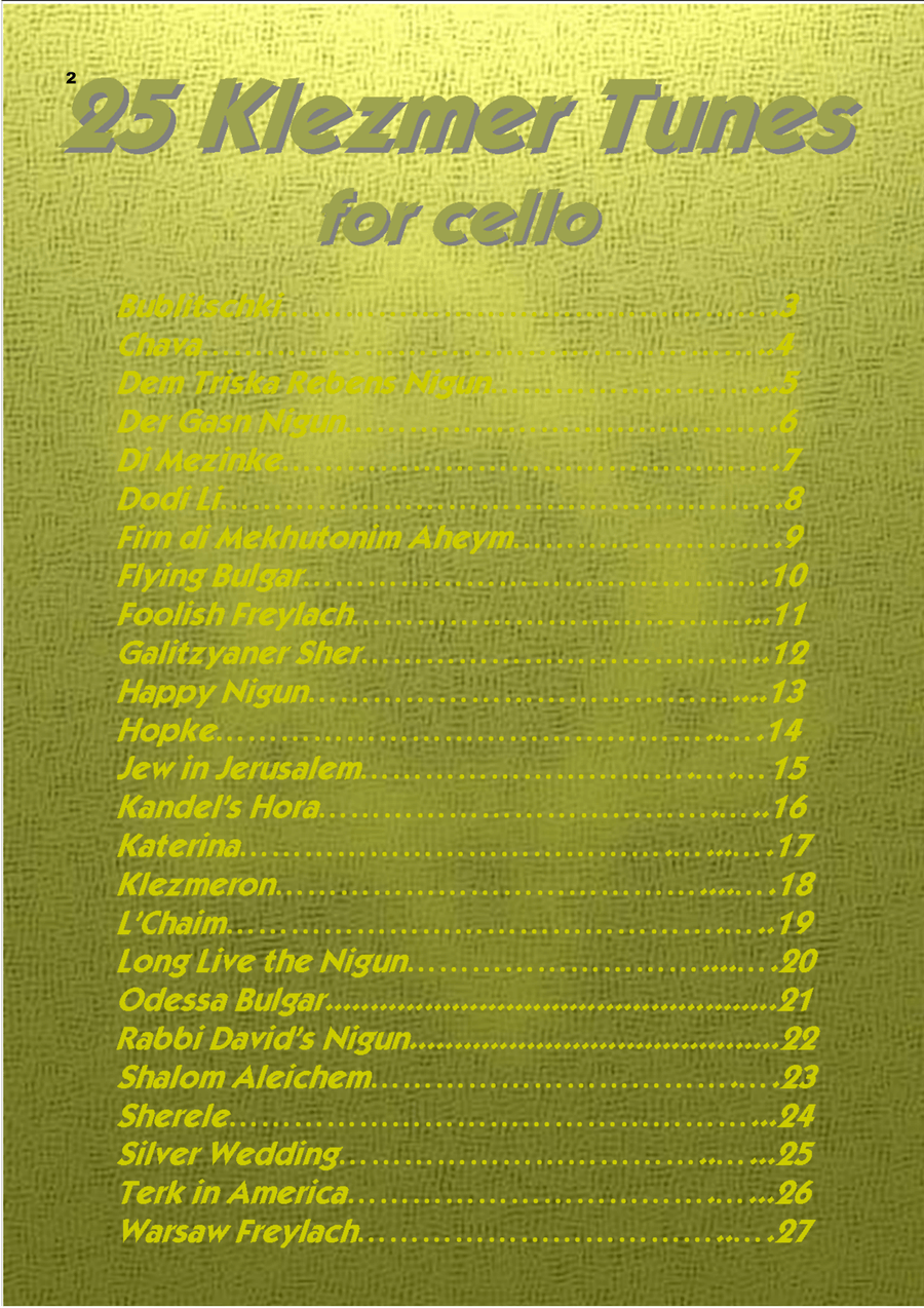 25 Klezmer Tunes for Cello Cello Solo scores gallery preview page 2