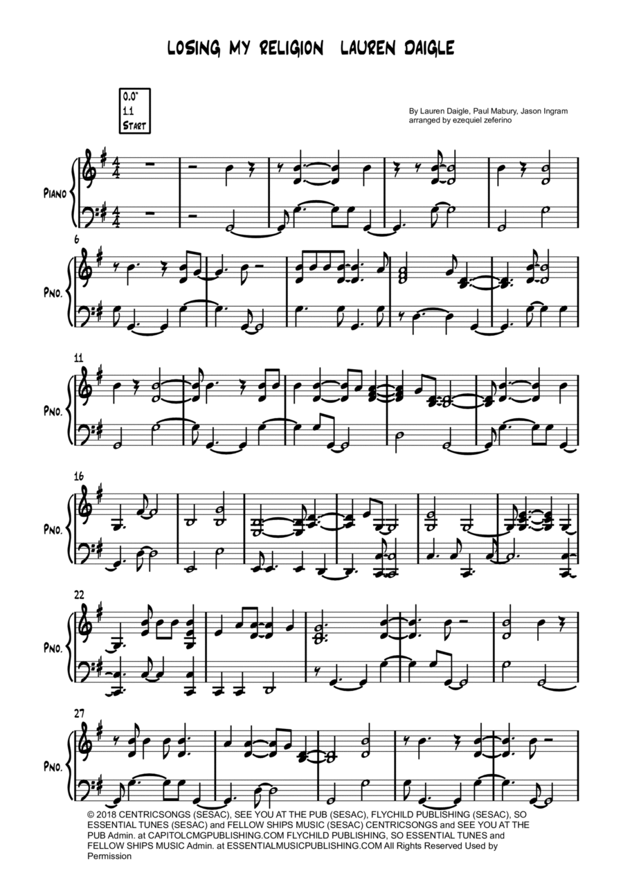 Losing My Religion Losing My Religion Piano Solo scores gallery preview page 1